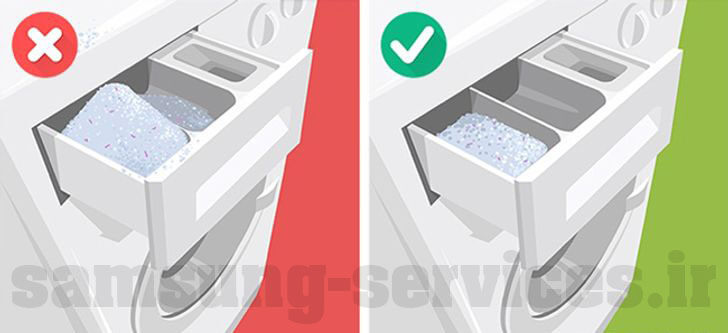 نشت آب از ماشین لباسشویی سامسونگ به علت استفاده بیش از حد از مواد شوینده